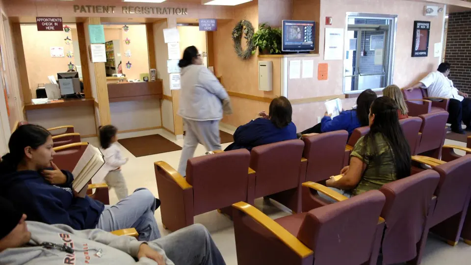 In this photo taken Oct. 14, 2008, people sit in the Indian Health Services waiting room on Standing Rock Reservation in Fort Yates. N.D. (AP Photo/Will Kincaid)